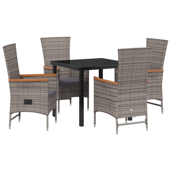 vidaXL Ensemble de dîner de jardin 5 pièces avec coussins en rattan poly gris