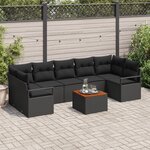 Ensemble de Canapés de Jardin 8 Pièces avec Coussins Noir Poly Rattan Acacia