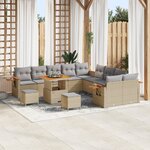 Ensemble de canapé de jardin 13 pièces avec coussins beige poly rattan acacia
