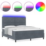Lit à sommier box avec matelas & LED gris foncé 180x200 cm en velours