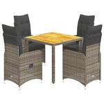 vidaXL Ensemble de bistro de jardin 5 Pièces coussins gris poly rotin