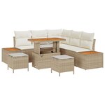 Set de Canapé de Jardin de 8 Pièces avec Coussins en Rattan Poly Beige Acacia