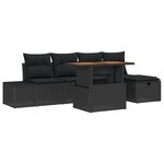 vidaXL Canapé de Jardin 6 Pièces avec Coussins Noirs en Poly Rattan