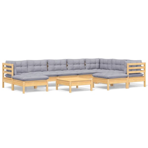 vidaXL Salon de jardin 10 Pièces avec coussins gris bois de pin massif