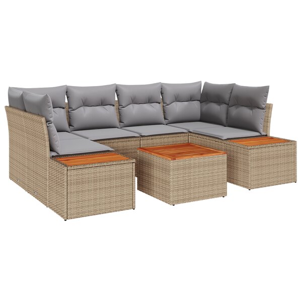 vidaXL Ensemble de 6 Canapés de Jardin avec Coussins Beige Rattan Poly Acacia