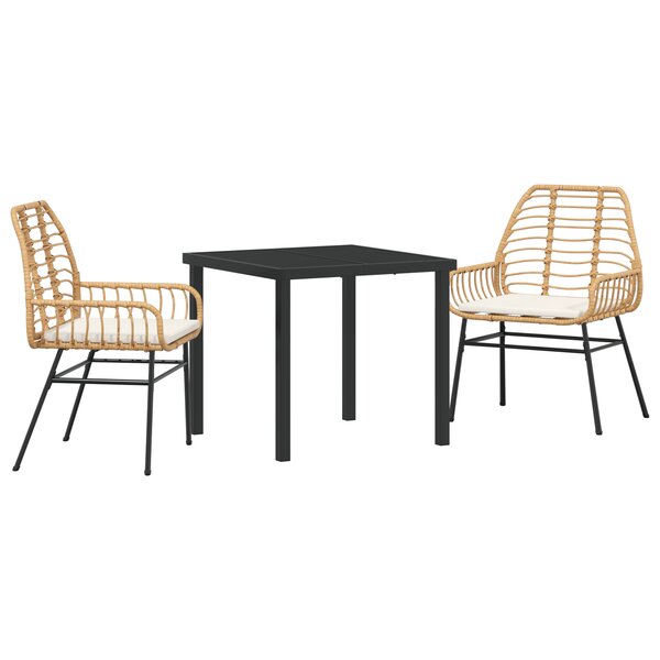 vidaXL Ensemble de salle à manger de jardin 3 pièces avec coussins Marron Poly Rattan