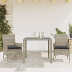vidaXL Ensemble à manger de jardin avec coussins 3 Pièces rotin et verre