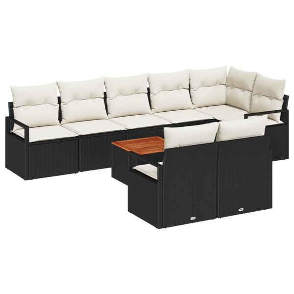 Ensemble de Canapé de Jardin de 9 Pièces avec Coussins en Rattan Poly Noir Acacia