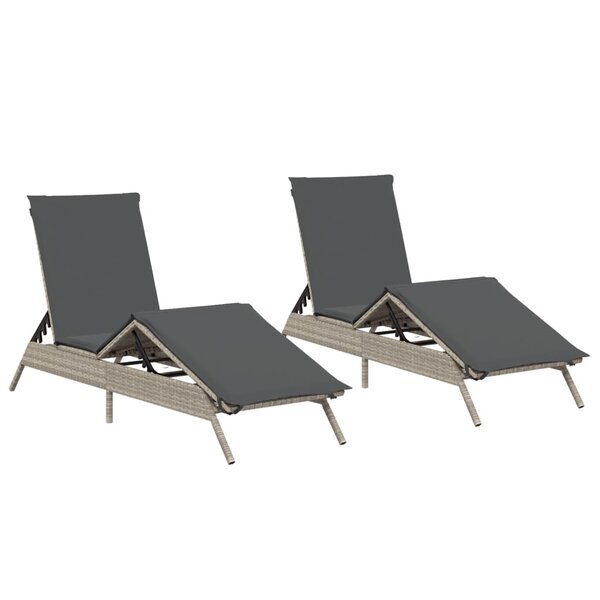 vidaXL Chaises longues avec coussins lot de 2 gris résine tressée