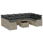 Ensemble de canapés de jardin 10 pièces avec coussins gris poly rotin