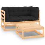 Salon de jardin meuble d'extérieur ensemble de mobilier 3 pièces avec coussins bois de pin massif 02_0015936