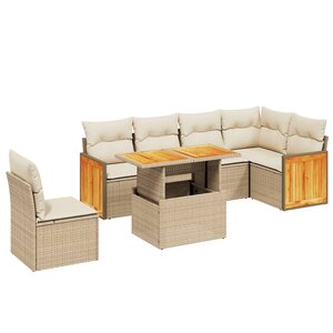 vidaXL Salon de jardin avec coussins 7 Pièces beige résine tressée
