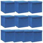 vidaXL Boîtes de rangement avec couvercle 10 Pièces Bleu 32x32x32cm Tissu