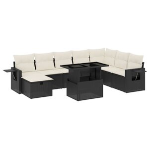 vidaXL Salon de jardin 9 Pièces avec coussins noir résine tressée