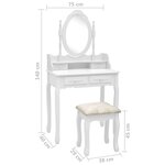 vidaXL Ensemble de coiffeuse avec tabouret Blanc 75x69x140cm Paulownia