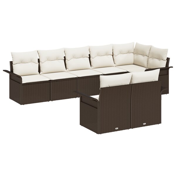 Set de Canapé Jardin 8 pièces avec Coussins en Poly Rattan Marron