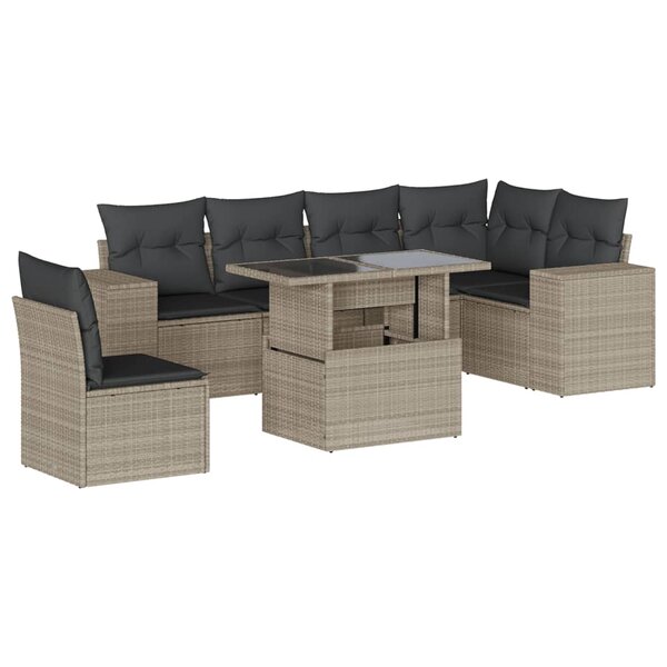 vidaXL Salon de jardin avec coussins 7 Pièces gris clair résine tressée