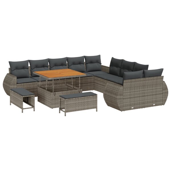Ensemble de canapé de jardin 13 pièces avec coussins gris poly rotin acacia