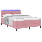 Lit Box Spring avec Matelas & LED Rose 160x200 cm Velours