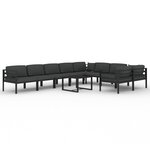 vidaXL Salon de jardin 10 Pièces avec coussins Aluminium Anthracite