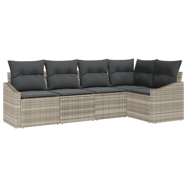 vidaXL Ensemble de canapé de jardin 5 pièces avec coussins Gris clair Poly Rattan