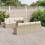 vidaXL Ensemble de Sofas de Jardin 9 Pièces avec Coussins Beige Poly Rattan