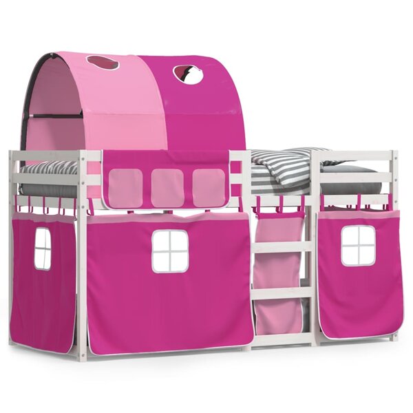 vidaXL Lit superposé avec rideaux rose 75x190 cm bois pin massif
