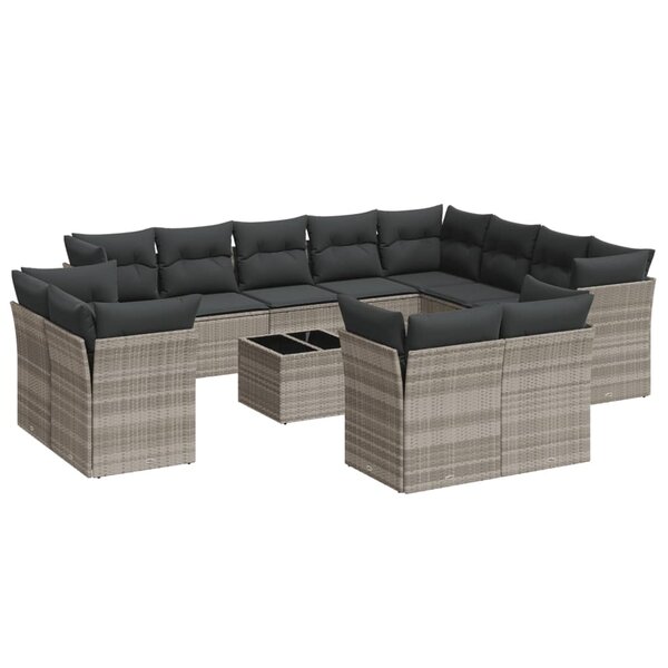 vidaXL Salon de jardin avec coussins 13 Pièces gris clair résine tressée