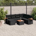 vidaXL Salon de jardin 8 Pièces avec coussins noir résine tressée