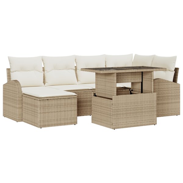 Ensemble de canapé de jardin 7 pièces avec coussins beige en polyrotin