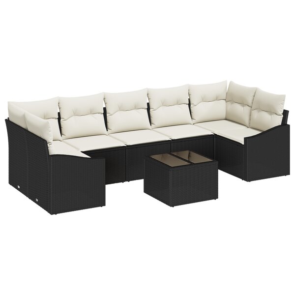 vidaXL Ensemble de canapés de jardin de 8 pièces avec coussins en poly rattan noir