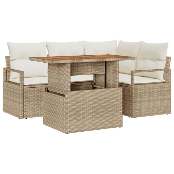 Canapé de Jardin 5 pièces vidaXL avec Coussins Beige Rattan