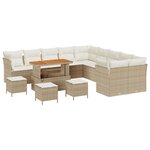 Ensemble de canapés de jardin 14 pièces avec coussins en beige poly rotin acacia