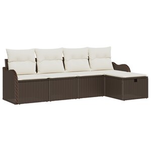 Ensemble de canapés de jardin 5 pièces avec coussins en rattant poly marron