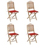 vidaXL Mobilier à dîner d'extérieur pliable 5 Pièces avec coussins bambou