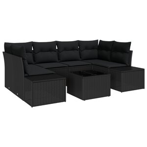 vidaXL Ensemble de salon de jardin 7 pièces avec coussins noir poly rattan