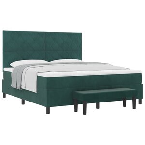vidaXL Lit avec Sommier  Matelas & Banc Vert Foncé 180x200 cm en Velours