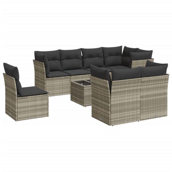 vidaXL Salon de jardin 9 Pièces avec coussins gris clair résine tressée