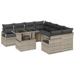 Ensemble de Canapé de Jardin vidaXL 9 Pièces avec Coussins Gris Clair en Rattan Poly
