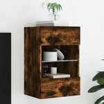 vidaXL Meuble TV mural avec lumières LED chêne fumé 40x30x60 5 cm