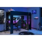Lit mezzanine combiné enfant LED Gamer ONLINE - 90 x 200 cm - Noir mat - Sommier inclus