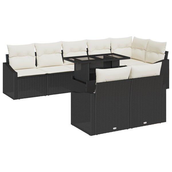 vidaXL Set de canapé de jardin 9 pièces avec coussins en poly rattan noir