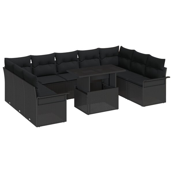 vidaXL Ensemble de Canapés de Jardin 10 Pièces avec Coussins Rattan Poly Noir