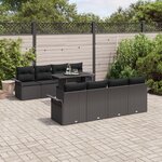 vidaXL Ensemble de Sofa de Jardin 9 Pièces avec Coussins Noir Rattan Poli