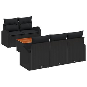 Canapé de Jardin de 6 pièces vidaXL avec coussins en Poly Rotin Noir Acacia