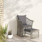 vidaXL Salon de jardin 2 Pièces avec coussins Gris Résine tressée