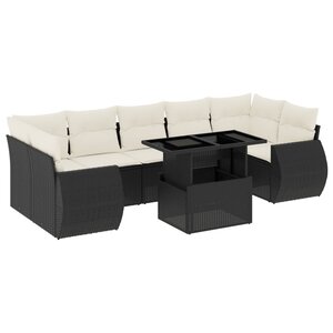 vidaXL Salon de jardin 8 Pièces avec coussins noir résine tressée