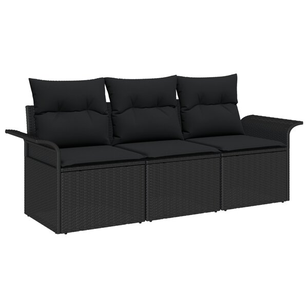 Canapés de Jardin de 3 Pièces avec Coussins Noir Poly Rattan