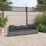 vidaXL Salon de jardin 4 Pièces avec coussins gris résine tressée