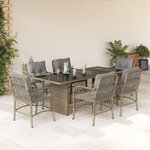 vidaXL Ensemble à manger de jardin coussins 7 Pièces mélange beige rotin